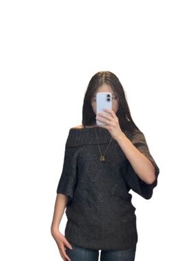 Women’s Off-the-Shoulder Charcoal Knit Sweater